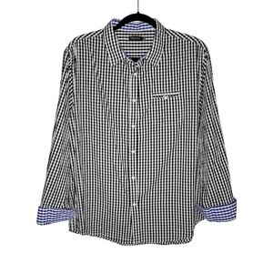 GloryStar Black & White Gingham Plaid Contrast Flip Cuff Button-Up Shirt Mens XL